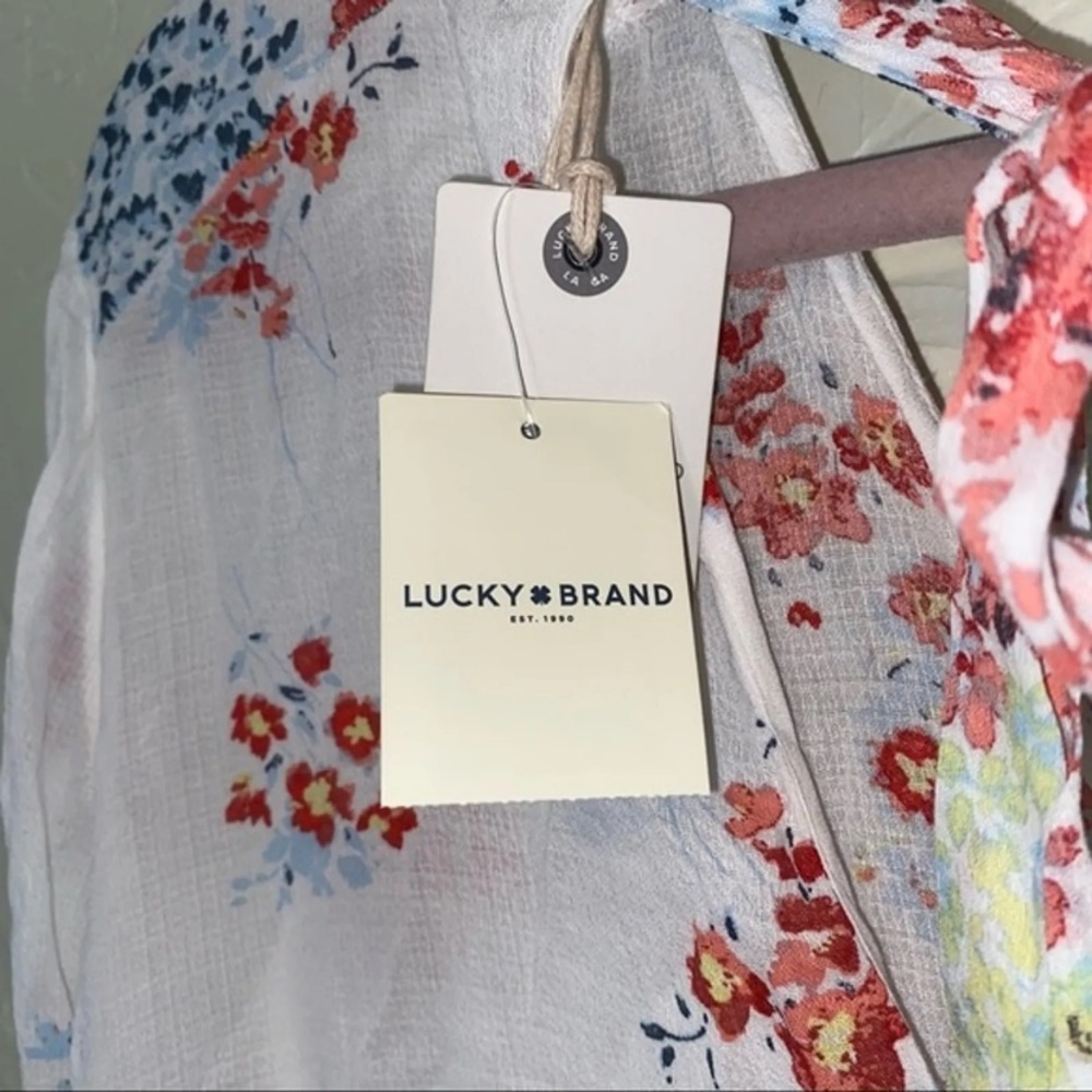LAST CHANCE! Lucky Brand Shirt Women's Size Small White Floral Blouse - Picture 3 of 5